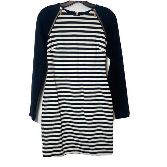 Michael Kors Womens Striped Long Sleeve Sheath Dress Black 2 Zipper Sleeve - Picture 1 of 10